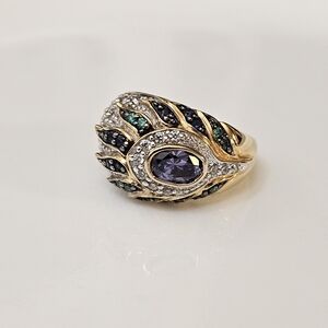 Rare Victoria Wieck Peacock Ring Gold Vermeil Sterling Silver Size 8 NEW